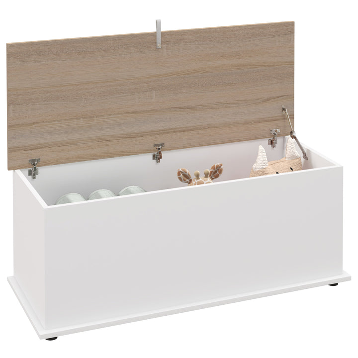 Baú de Armazenamento de Madeira Banco de Armazenamento para Dormitório Sala de Estar Carga Máxima 60kg 100x40x40 cm Branco e Madeira