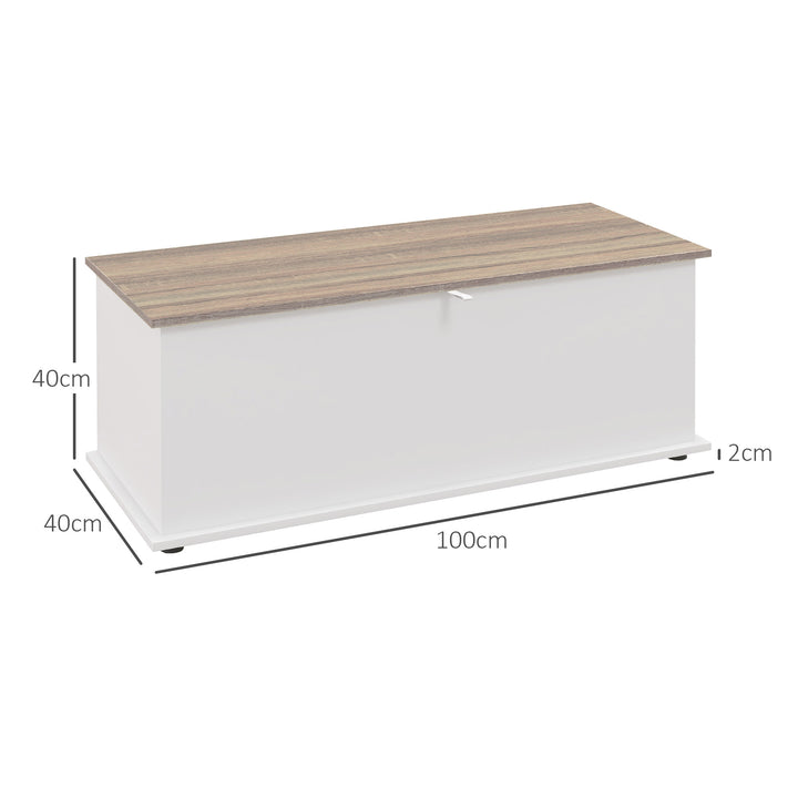 Baú de Armazenamento de Madeira Banco de Armazenamento para Dormitório Sala de Estar Carga Máxima 60kg 100x40x40 cm Branco e Madeira