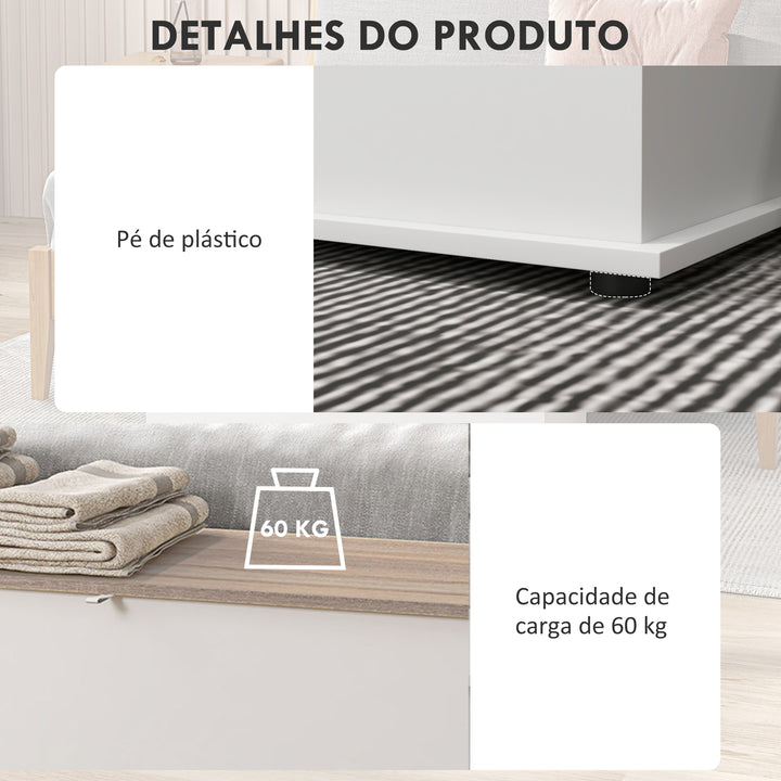 Baú de Armazenamento de Madeira Banco de Armazenamento para Dormitório Sala de Estar Carga Máxima 60kg 100x40x40 cm Branco e Madeira