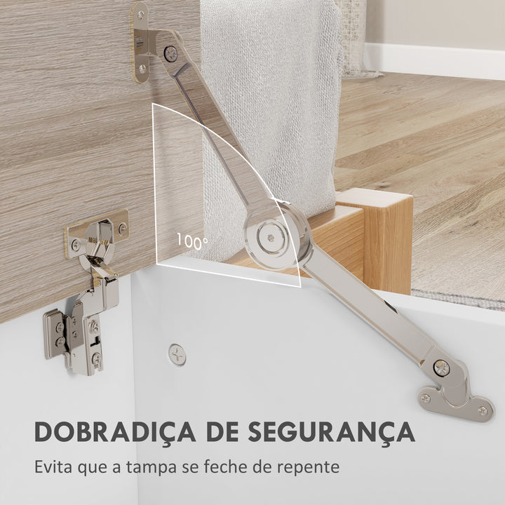 Baú de Armazenamento de Madeira Banco de Armazenamento para Dormitório Sala de Estar Carga Máxima 60kg 100x40x40 cm Branco e Madeira