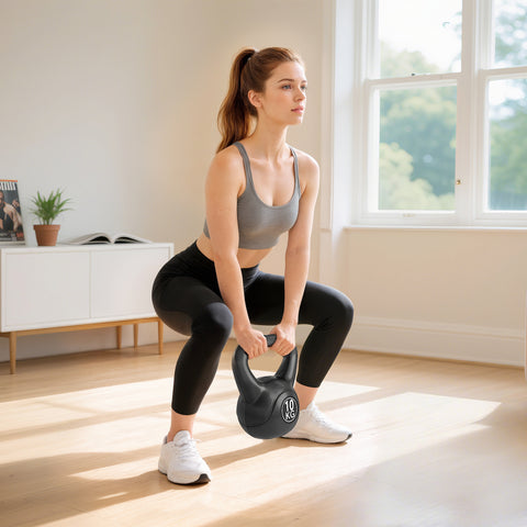 Peso Russo de 10 kg Kettlebell Preenchido de Areia com Punho Largo e Antiderrapante para Trenos em Casa e Ginásio 25x19x28 cm Preto