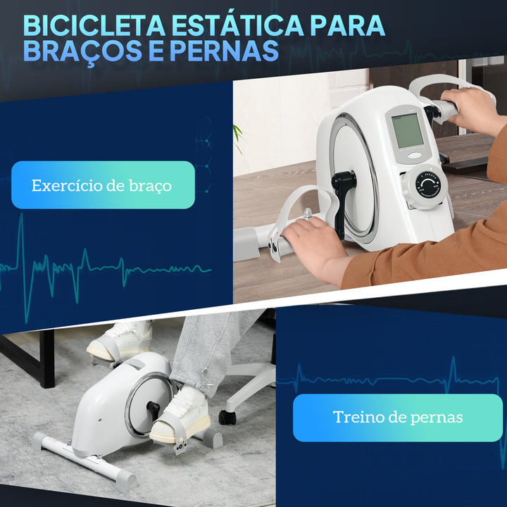 Mini Bicicleta Estática com Resistência Magnética de 8 Níveis Ecrã LCD e Pedais Antiderrapantes para Exercitar Braços e Pernas Pedaleador para Casa Escritório Branco