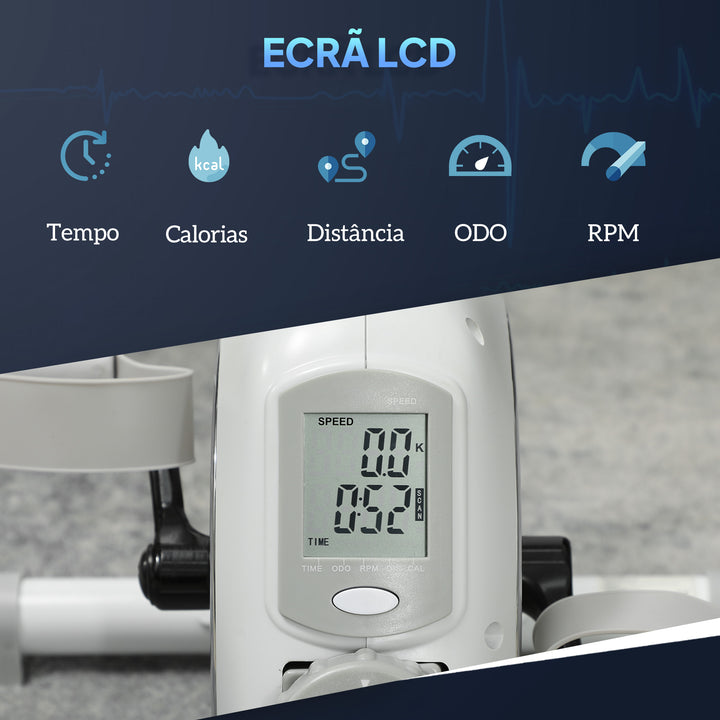 Mini Bicicleta Estática com Resistência Magnética de 8 Níveis Ecrã LCD e Pedais Antiderrapantes para Exercitar Braços e Pernas Pedaleador para Casa Escritório Branco