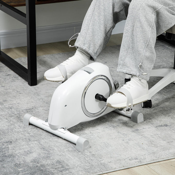 Mini Bicicleta Estática com Resistência Magnética de 8 Níveis Ecrã LCD e Pedais Antiderrapantes para Exercitar Braços e Pernas Pedaleador para Casa Escritório Branco