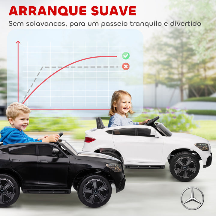 Carro Elétrico para Crianças, Mercedes-Benz GLC Coupé, Carro a Bateria 12V, com Controlo Remoto 2,4G, Motor Duplo, MP3, Buzina e Faróis LED, para Crianças dos 3 aos 6 Anos, Branco