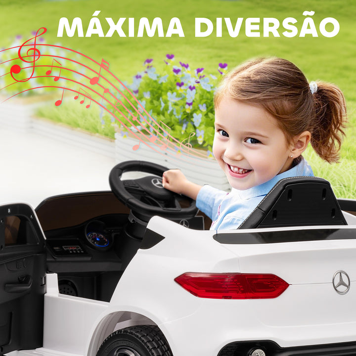 Carro Elétrico para Crianças, Mercedes-Benz GLC Coupé, Carro a Bateria 12V, com Controlo Remoto 2,4G, Motor Duplo, MP3, Buzina e Faróis LED, para Crianças dos 3 aos 6 Anos, Branco