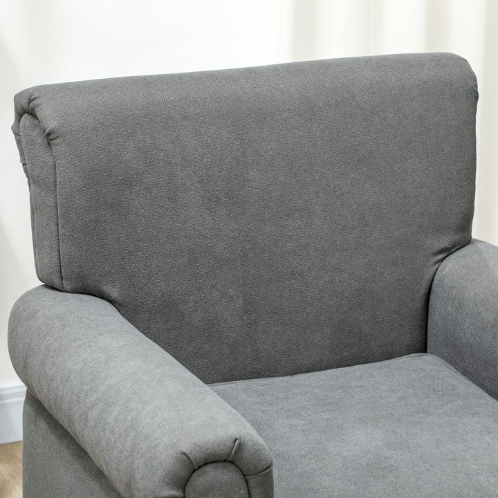 Poltrona Estofada em Tecido Poltrona Relax com Apoio para os Braços Assento Amovível e Lavável Pés de Madeira para Dormitório Estilo Moderno Carga 150kg 79x78x87 cm Cinza Escuro