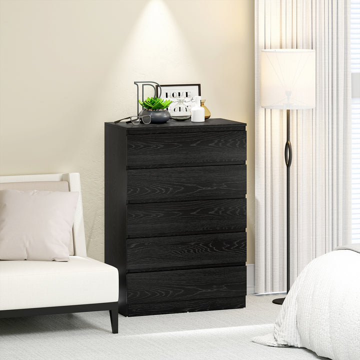 Cómoda 5 Gavetas Cômoda para Quarto Móvel de Arrumação para Sala de Estar Escritório Estilo Moderno 77x40x111,5 cm Preto Veteado
