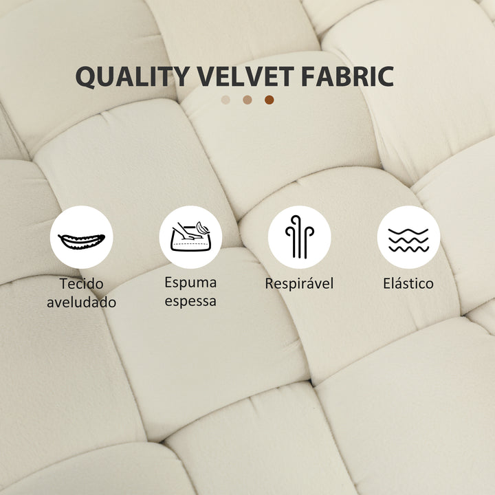 Apoio para os Pés Sala de Estar Apoio para os Pés em Veludo com Pés de Metal e Assento Acolchoado para Dormitório Entrada 76x38x41,5 cm Creme