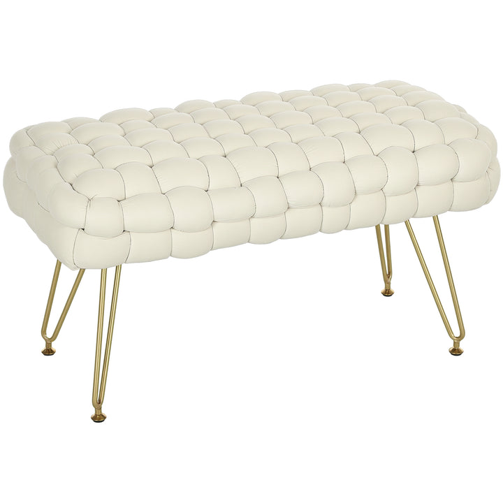 Apoio para os Pés Sala de Estar Apoio para os Pés em Veludo com Pés de Metal e Assento Acolchoado para Dormitório Entrada 76x38x41,5 cm Creme