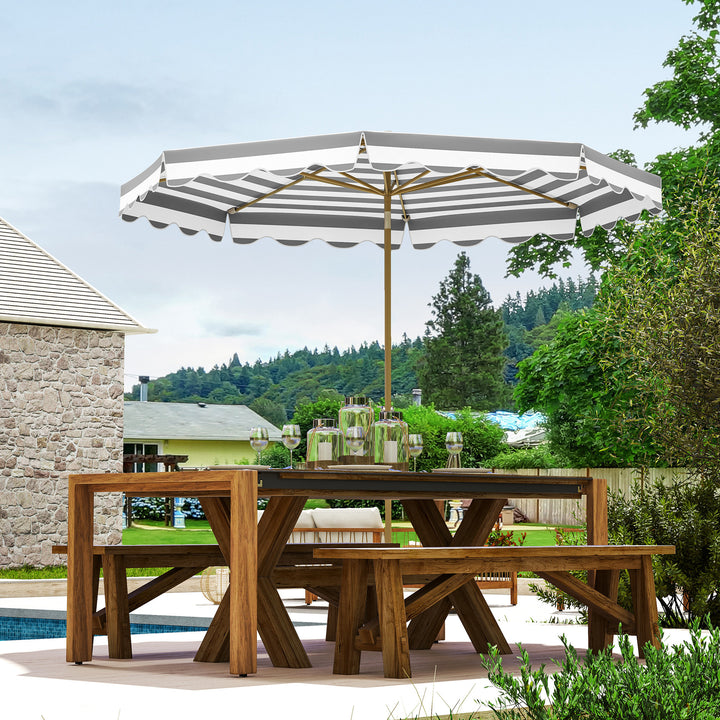 Chapéu de Sol de Jardim Ø268 cm Chapéu de Sol de Exterior com Ângulo Ajustável Inclinável e Manivela Proteção UV 50 + Chapéu de Sol para Pátio Cinza e Branco