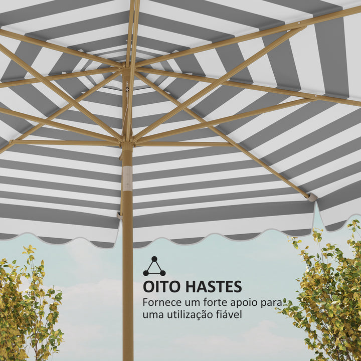 Chapéu de Sol de Jardim Ø268 cm Chapéu de Sol de Exterior com Ângulo Ajustável Inclinável e Manivela Proteção UV 50 + Chapéu de Sol para Pátio Cinza e Branco