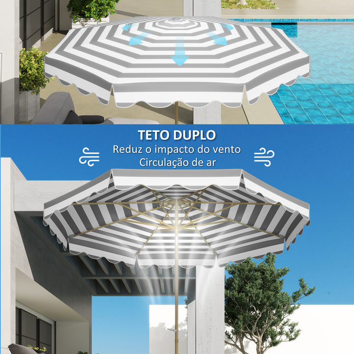 Chapéu de Sol de Jardim Ø268 cm Chapéu de Sol de Exterior com Ângulo Ajustável Inclinável e Manivela Proteção UV 50 + Chapéu de Sol para Pátio Cinza e Branco