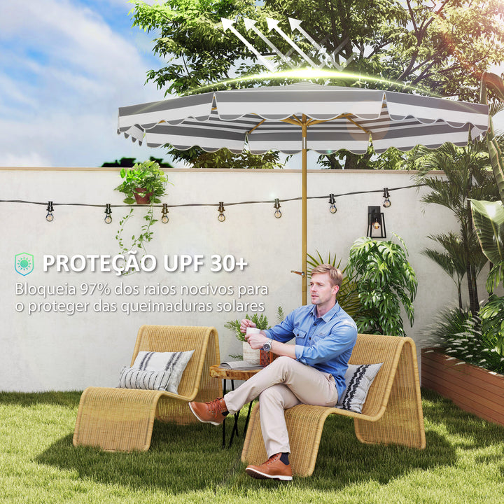 Chapéu de Sol de Jardim Ø268 cm Chapéu de Sol de Exterior com Ângulo Ajustável Inclinável e Manivela Proteção UV 50 + Chapéu de Sol para Pátio Cinza e Branco