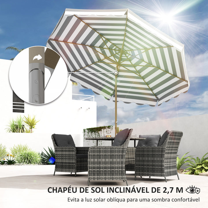 Chapéu de Sol de Jardim Ø268 cm Chapéu de Sol de Exterior com Ângulo Ajustável Inclinável e Manivela Proteção UV 50 + Chapéu de Sol para Pátio Cinza e Branco