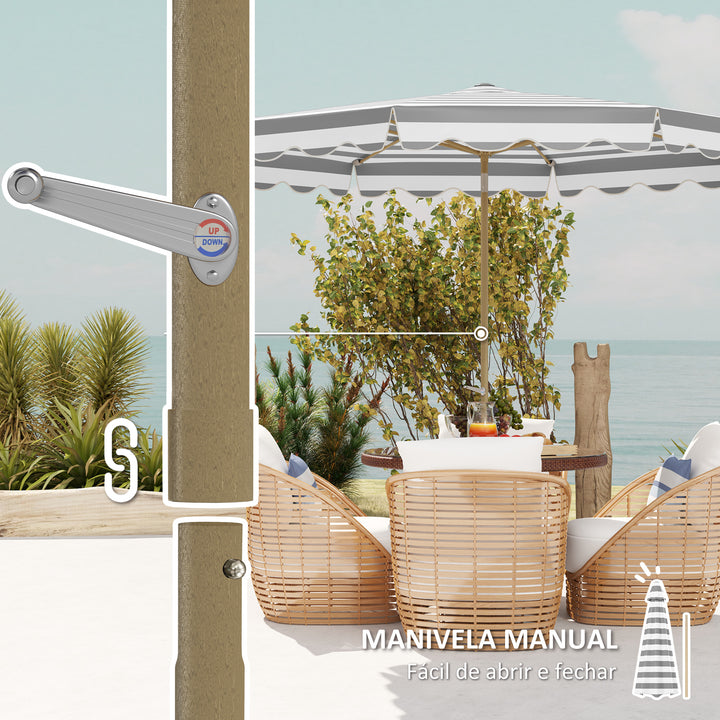 Chapéu de Sol de Jardim Ø268 cm Chapéu de Sol de Exterior com Ângulo Ajustável Inclinável e Manivela Proteção UV 50 + Chapéu de Sol para Pátio Cinza e Branco