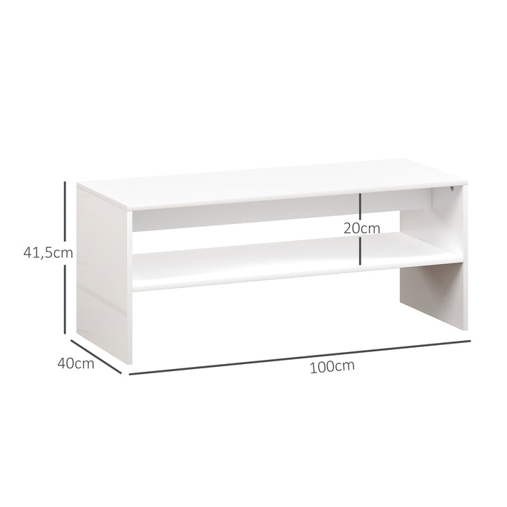 Mesa de Centro Mesa Auxiliar com Compartimento Aberto Mesa de Café para Sala de Estar 100x40x41,5 cm Branco Brilhante