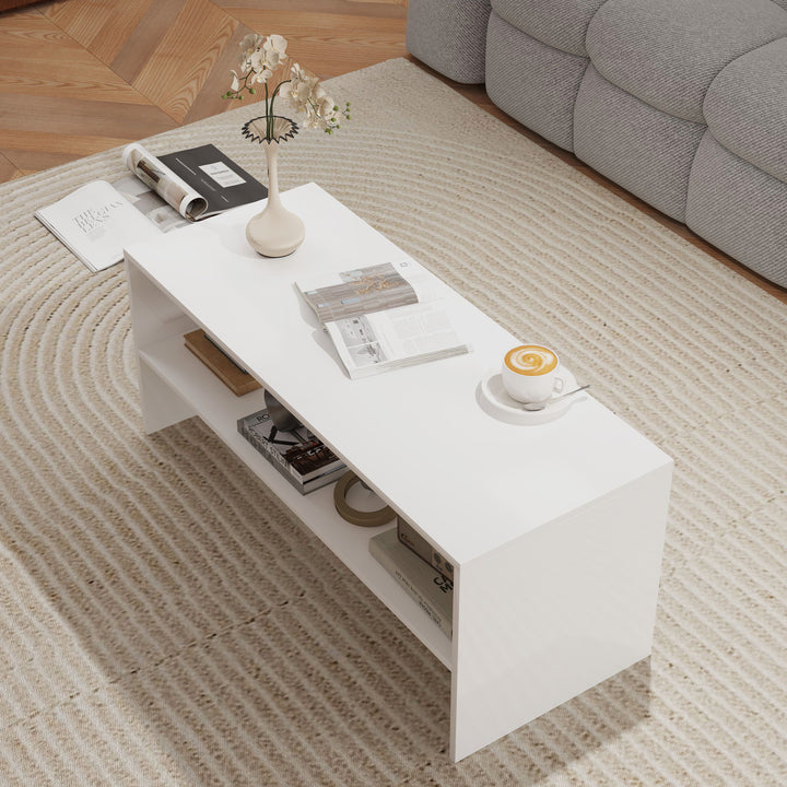 Mesa de Centro Mesa Auxiliar com Compartimento Aberto Mesa de Café para Sala de Estar 100x40x41,5 cm Branco Brilhante