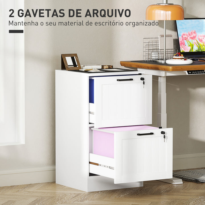 Bloco de Gavetas para Escritório Móvel Arquivador com 2 Gavetas para Escritório com Fechaduras Gavetas Suspensas para A4 40x40x71 cm Branco