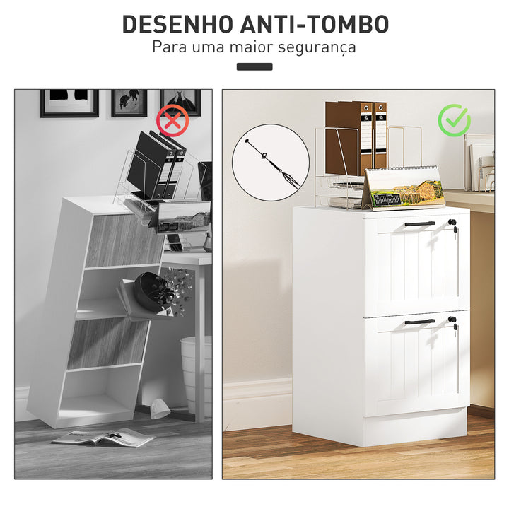 Bloco de Gavetas para Escritório Móvel Arquivador com 2 Gavetas para Escritório com Fechaduras Gavetas Suspensas para A4 40x40x71 cm Branco