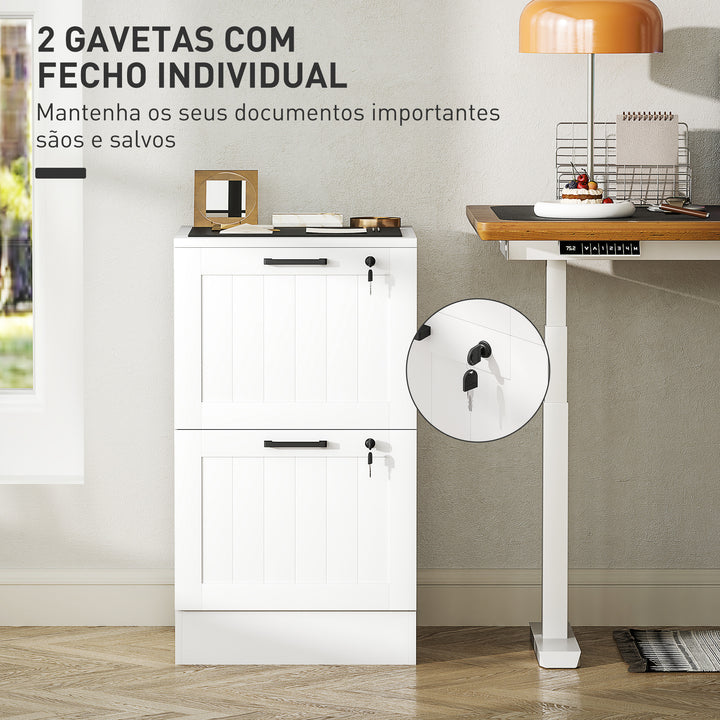 Bloco de Gavetas para Escritório Móvel Arquivador com 2 Gavetas para Escritório com Fechaduras Gavetas Suspensas para A4 40x40x71 cm Branco