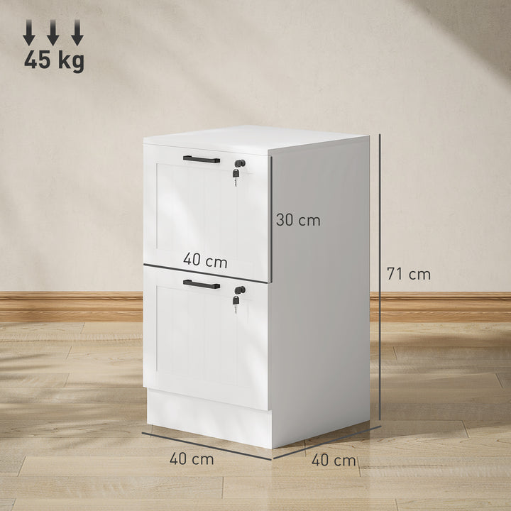 Bloco de Gavetas para Escritório Móvel Arquivador com 2 Gavetas para Escritório com Fechaduras Gavetas Suspensas para A4 40x40x71 cm Branco