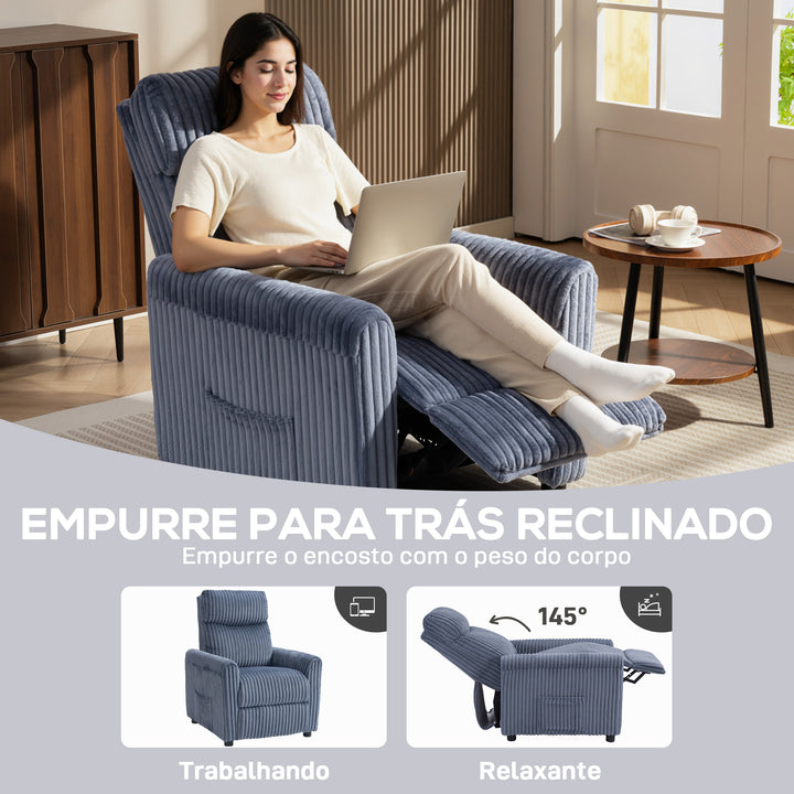 Poltrona Relax Reclinável Poltrona Reclinável Manual Estofada em Veludo Instalação Rápida Apoio para Pés Acolchoamento Grosso Para Sala de Estar Quarto Escritório 73x86x100 cm Azul Escuro