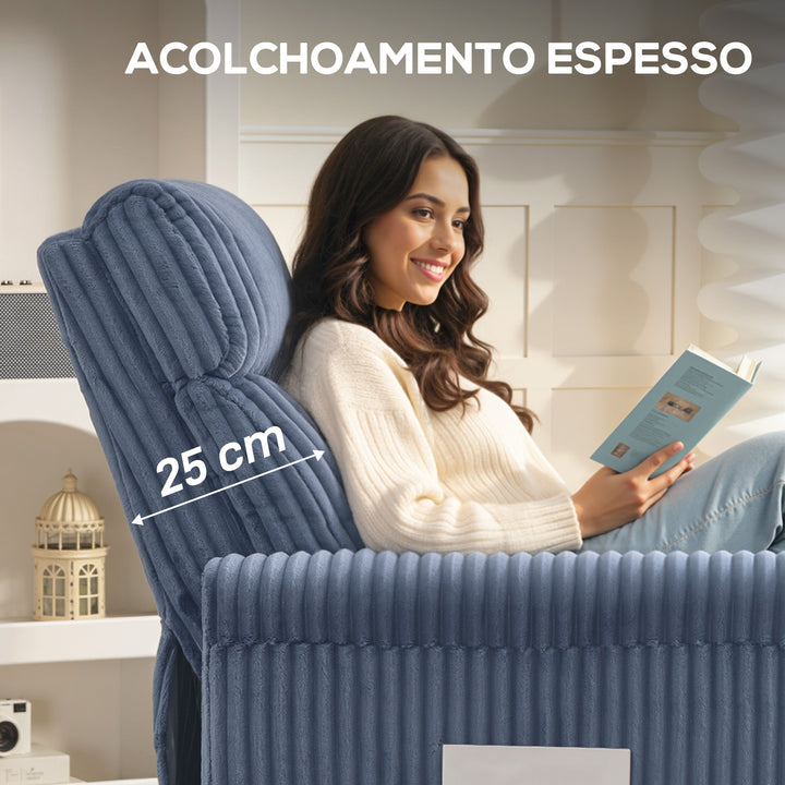 Poltrona Relax Reclinável Poltrona Reclinável Manual Estofada em Veludo Instalação Rápida Apoio para Pés Acolchoamento Grosso Para Sala de Estar Quarto Escritório 73x86x100 cm Azul Escuro