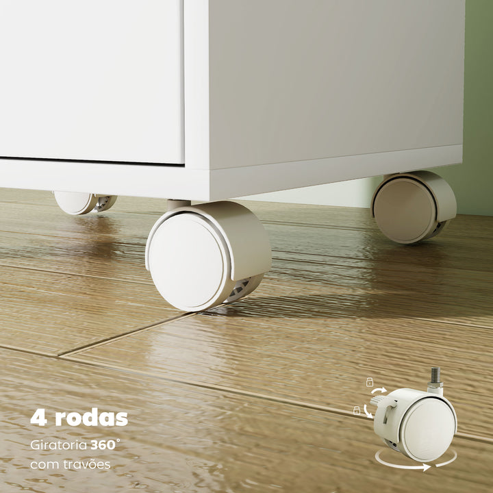 Bloco de Gavetas Móvel Arquivador com 6 Gavetas Suporte para Impressora com Rodas Guias Deslizantes Silenciosas para Escritório Casa 40x35x63 cm Branco