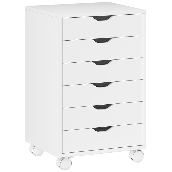 Bloco de Gavetas Móvel Arquivador com 6 Gavetas Suporte para Impressora com Rodas Guias Deslizantes Silenciosas para Escritório Casa 40x35x63 cm Branco
