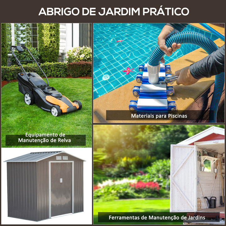Barracão de Jardim Armário Exterior de Metal para Guardar Ferramentas Base Incluída, 4 Janelas 213x127x185cm Aço