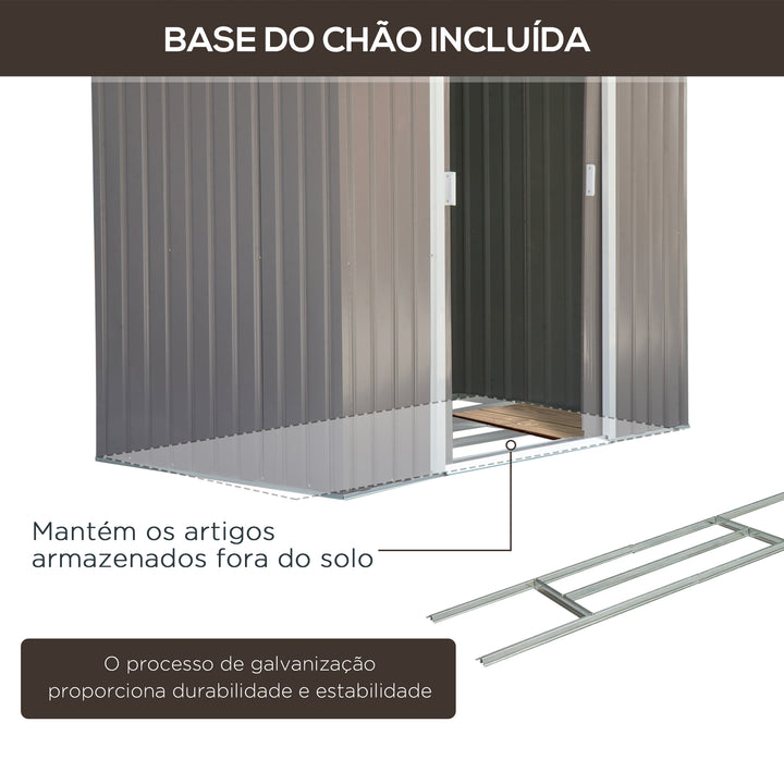 Barracão de Jardim Armário Exterior de Metal para Guardar Ferramentas Base Incluída, 4 Janelas 213x127x185cm Aço