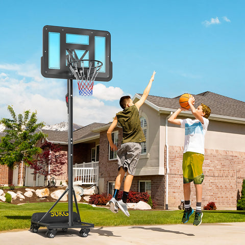 Tabela de Basquetebol para Exterior Altura Ajustável 235-305 cm Tabela de Basquetebol Portátil com Placa Irrompível 110 cm Saco de Peso e Rodas para Adolescentes e Adultos Preto