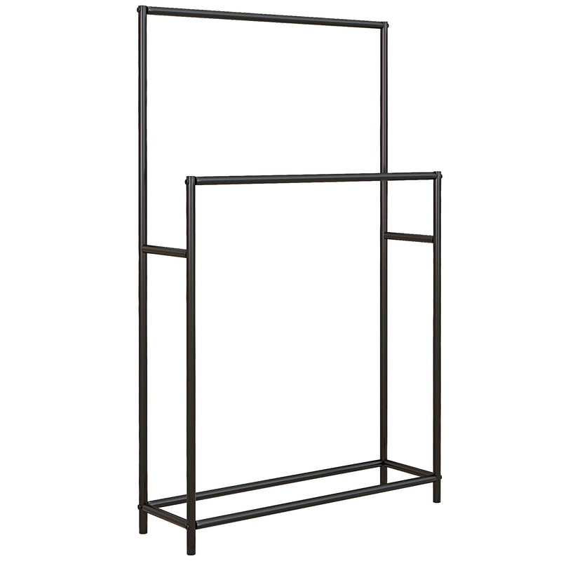 Toalheiro de Pé de 2 Níveis Toalheiro Casa de Banho com 2 Barras e Estrutura de Metal Toalheiro Moderno 66x20x110 cm Preto