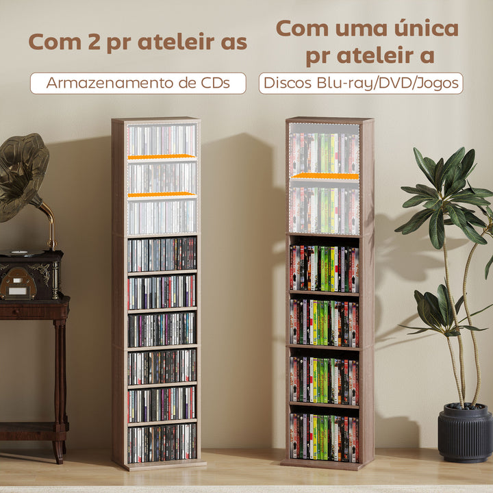 Estante para CDs e DVDs Suportes para CD Estreitos com 9 Compartimentos Prateleiras Ajustáveis para Sala Escritório 33x24x140 cm Madeira