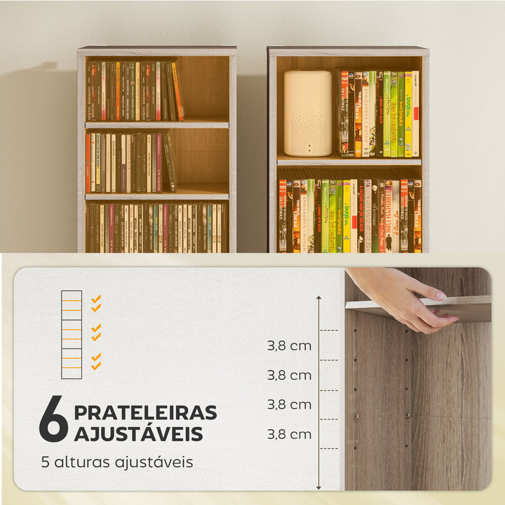 Estante para CDs e DVDs Suportes para CD Estreitos com 9 Compartimentos Prateleiras Ajustáveis para Sala Escritório 33x24x140 cm Madeira