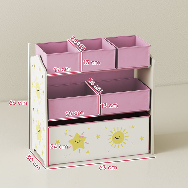 Estante Infantil para Brinquedos com 6 Caixas em Tecido Não Tecido Organizador de Brinquedos de 3 Níveis para Quarto Infantil Sala de Jogos Escola Infantil 63x30x66 cm Rosa