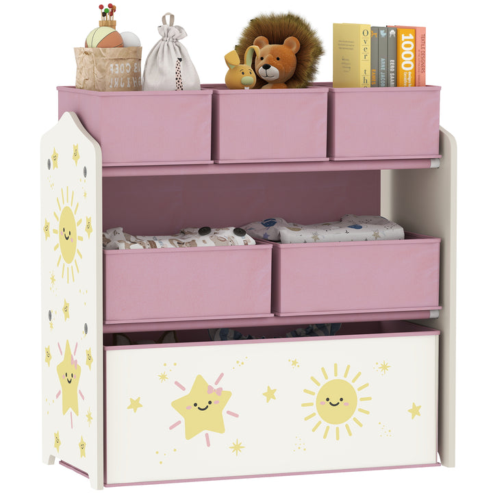 Estante Infantil para Brinquedos com 6 Caixas em Tecido Não Tecido Organizador de Brinquedos de 3 Níveis para Quarto Infantil Sala de Jogos Escola Infantil 63x30x66 cm Rosa