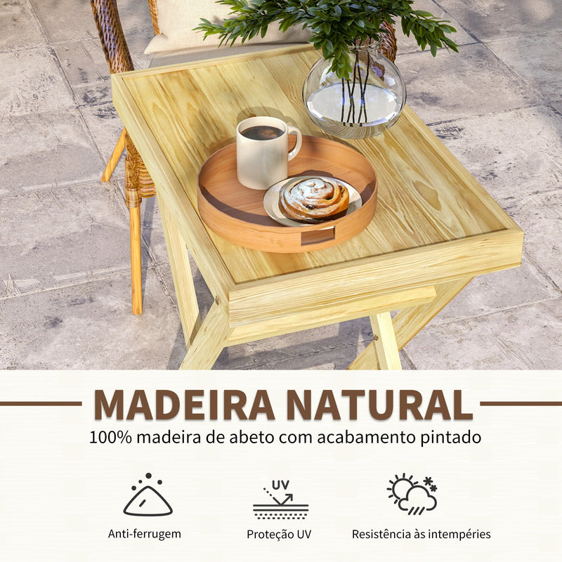 Mesa de Jardim Retangular Mesa de Exterior de Madeira Capacidade 40 kg para Varanda Pátio 68x44x75 cm Natural