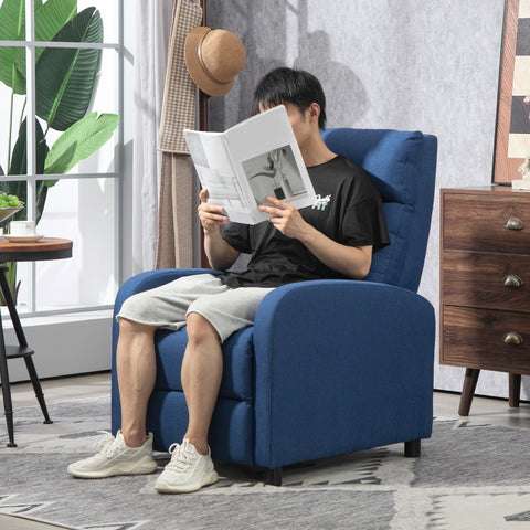 Poltrona Relax Reclinável até 155° Poltrona Reclinável Manual Estofado em Tecido Carga Máxima 150 kg para Pessoas com Altura Inferior 195 cm 67x87x98 cm Azul Escuro