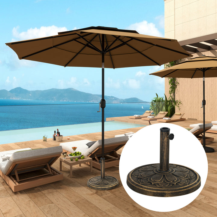 Base para Chapéu de Sol Redonda Suporte para Chapéu de Sol Base para Chapéu de Sol Preenchível com Cimento Peso 12 kg para Jardim Varanda Ø46x33 cm Bronze