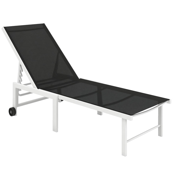 Espreguiçadeira Reclinável de Jardim com Rodas Espreguiçadeira de Exterior Encosto Ajustável em 5 Níveis e Estrutura de Aço Suporta até 120 kg para Pátio Varanda 166x60x84 cm Cinzento