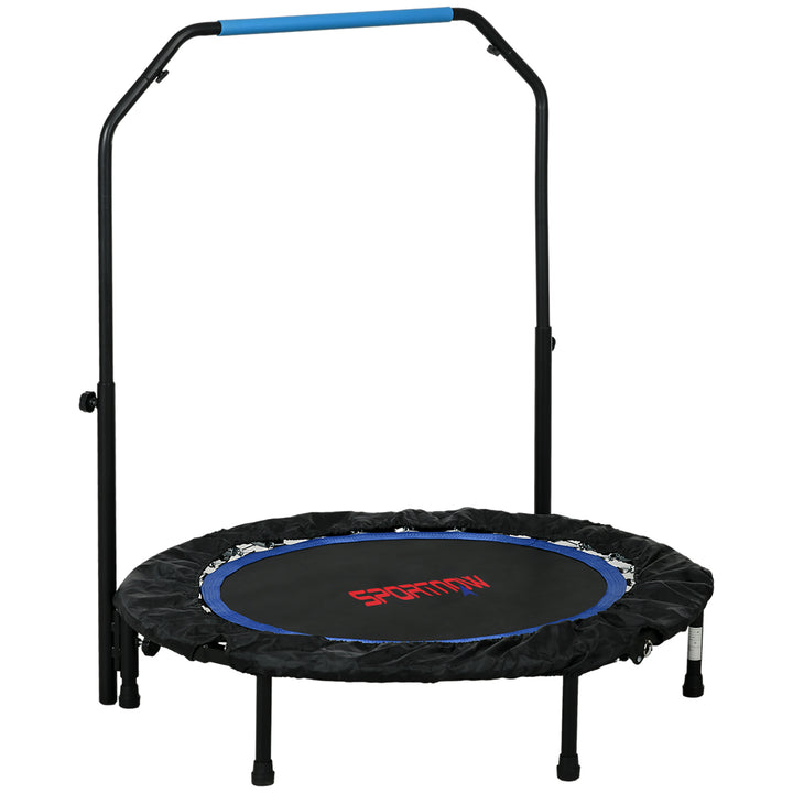 Trampolim Fitness Ø102 Trampolim Dobrável com Pega Ajustável em 4 Níveis Estrutura de Aço para Treino de Pernas Corpo em Casa Escritório Ginásio Azul