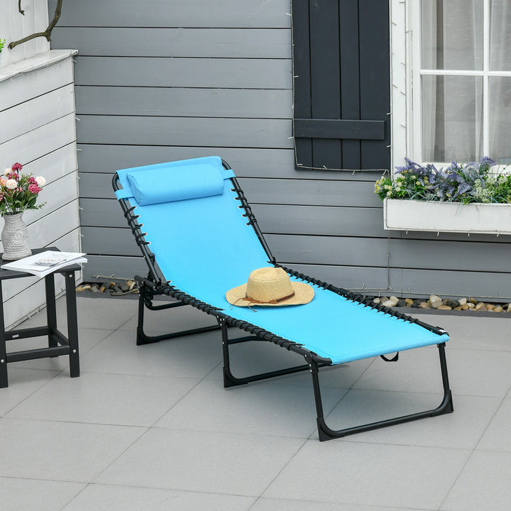 Espreguiçadeira de jardim dobrável e ajustável com 3 posições sistema de laço Estrutura de Aço 197x58x76 cm azul claro