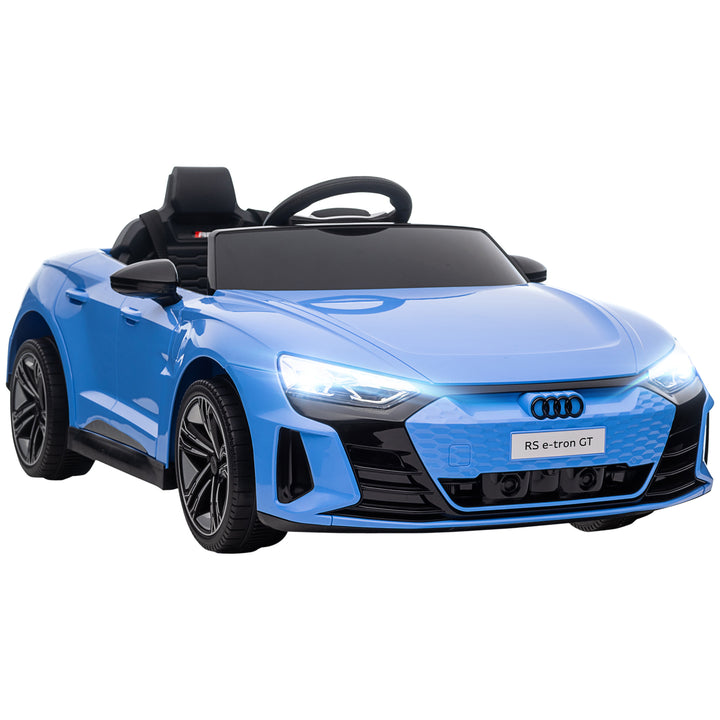 Carro Elétrico AUDI RS E-Tron GT para Crianças de 3-6 Anos Carro de Bateria 12V com 2 Motores Controlo Remoto Faróis LED Buzina Música USB e Abertura de Porta 3-5km/h 103x58x41cm Azul