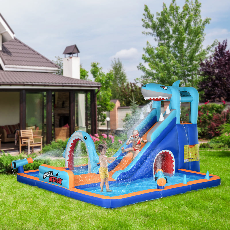 Castelo Insuflável Infantil 6 em 1 Castelo Insuflável para Crianças com Escorrega Piscina Parede de Escalada Canhão de Água e Bolsa de Transporte 440x350x240 cm Multicolor