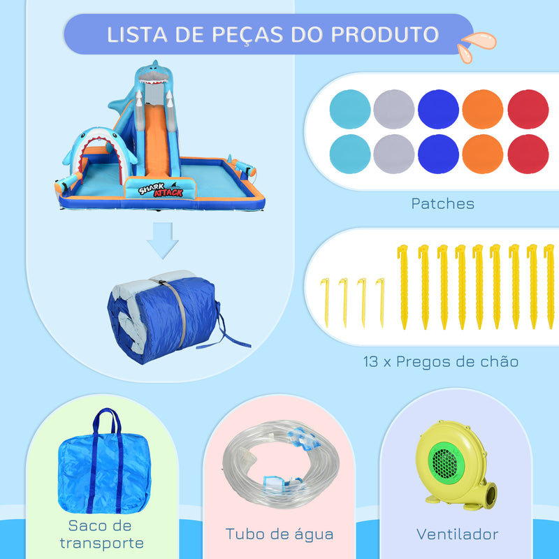 Castelo Insuflável Infantil 6 em 1 Castelo Insuflável para Crianças com Escorrega Piscina Parede de Escalada Canhão de Água e Bolsa de Transporte 440x350x240 cm Multicolor