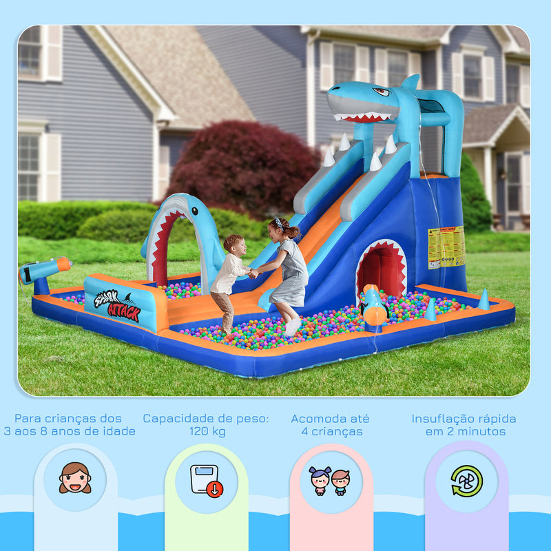 Castelo Insuflável Infantil 6 em 1 Castelo Insuflável para Crianças com Escorrega Piscina Parede de Escalada Canhão de Água e Bolsa de Transporte 440x350x240 cm Multicolor