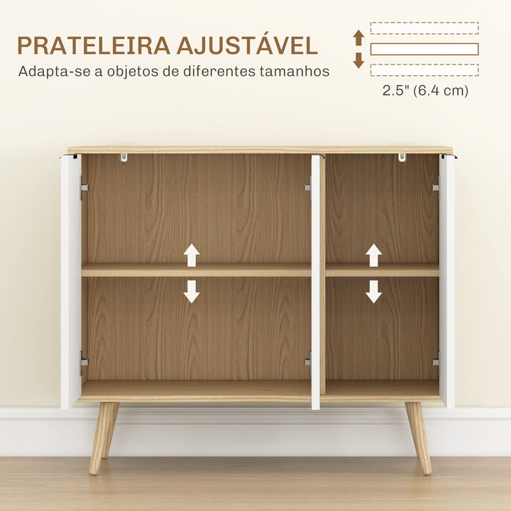 Aparador de Cozinha Moderno Móvel Buffet Auxiliar com Prateleiras Ajustáveis 2 Armários e Anti-Tombo Carga Máx. 50 kg para Sala de Estar 191,5x35x77,4 cm Branco e Madeira