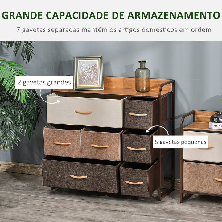 Cómoda com 7 Gavetas de Tecido Amovíveis e Dobráveis Móvel Organizador com Estrutura Metálica e Antitombo para Sala Entrada Quarto 80x29x78,5 cm Multicolor
